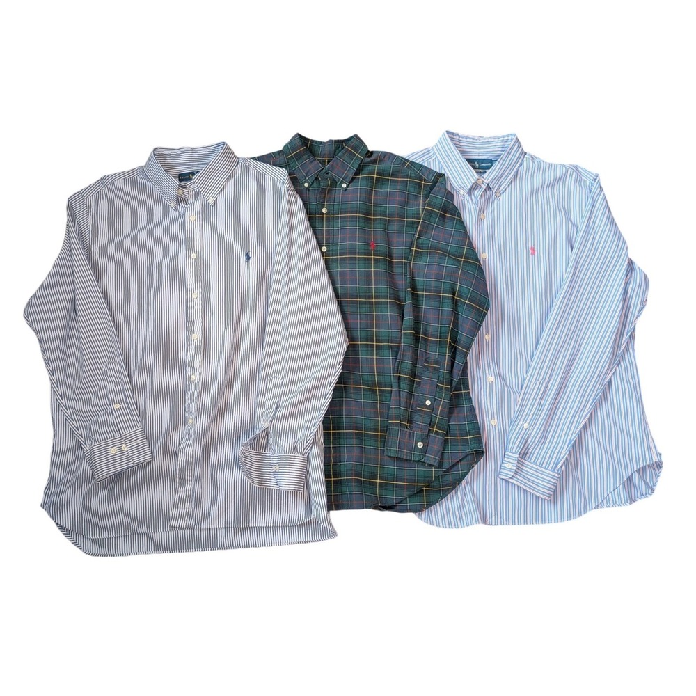 Ralph Lauren Vintage 00s 90s Preppy Plaid & Striped Button Up Dress Shirt Bundle